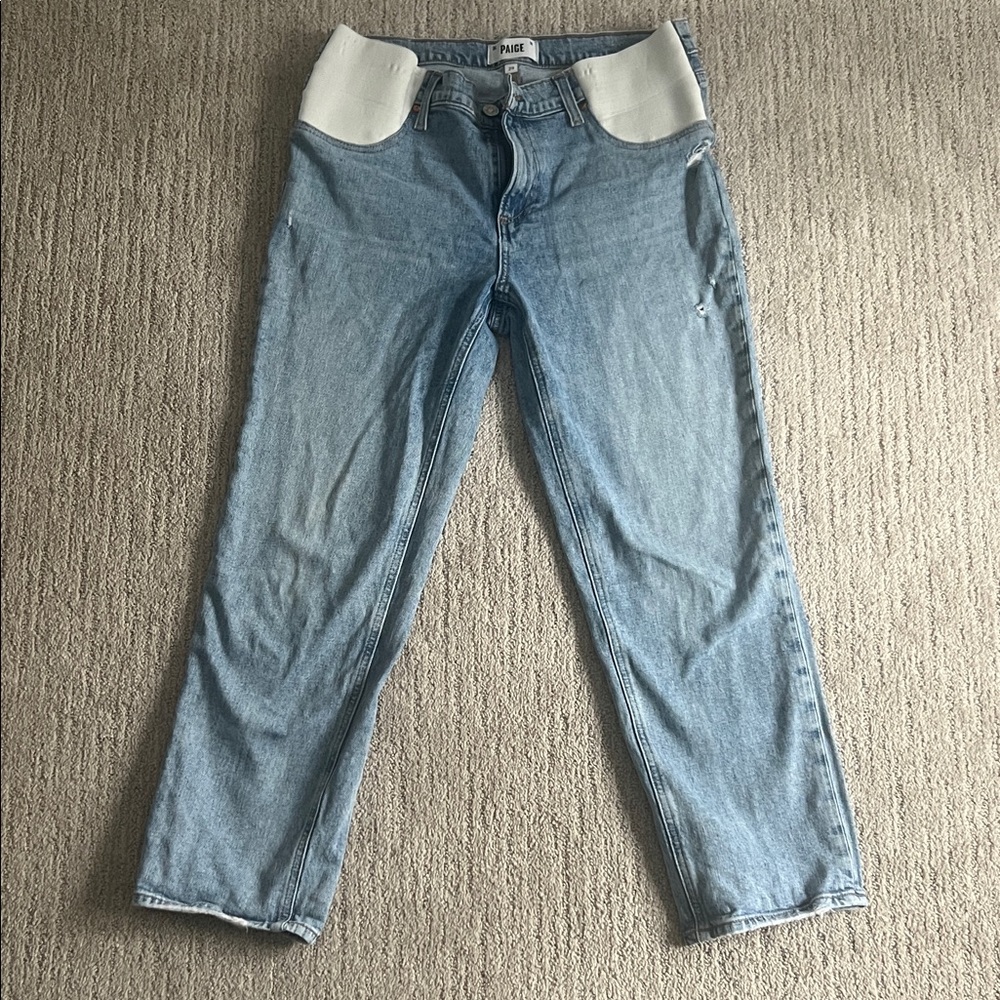 PAIGE maternity Denim Straight Leg Pants with White Waistband